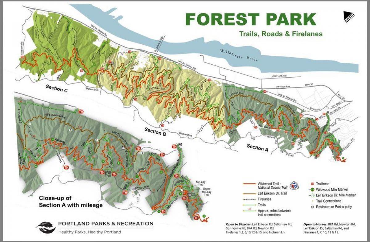 Công Viên rừng Portland bản đồ đường mòn