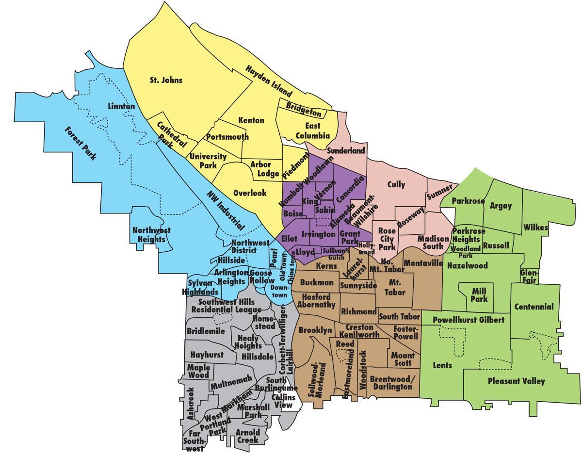 bản đồ của Portland và khu vực xung quanh