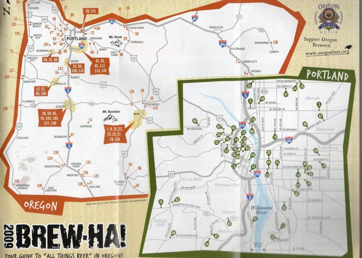 bản đồ của nhà máy bia ở Portland, Oregon 