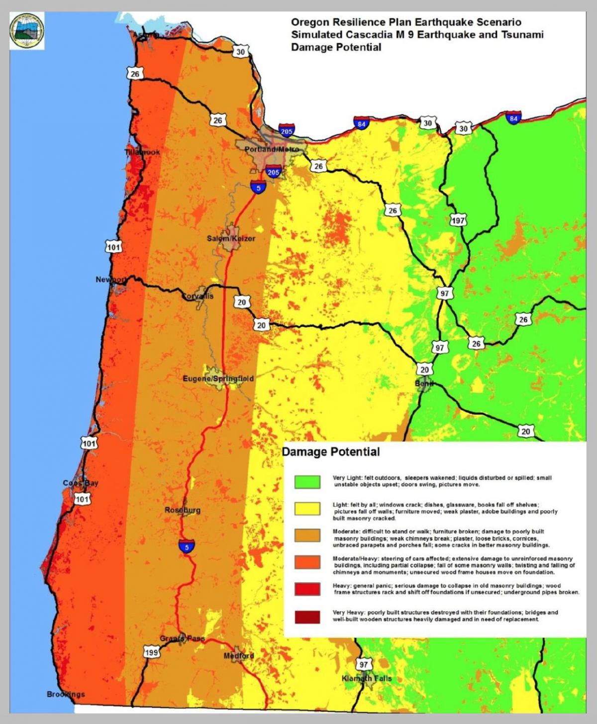 động đất bản đồ Portland, Oregon