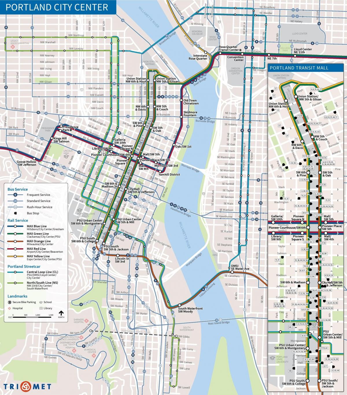 Portland, Oregon giao thông công cộng bản đồ